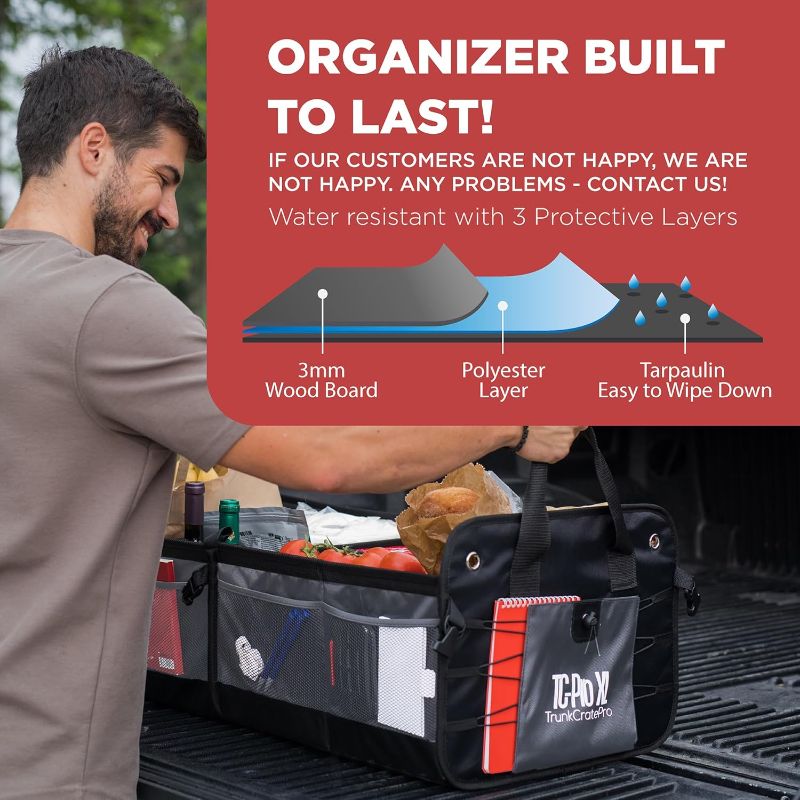 Photo 1 of TRUNKCRATEPRO - XL Trunk Organizer For SUV, Car, Truck with 6 Compartments Adjustable Collapsible Portable Non-Skid Premium Cargo Storage Truck Organizer W Straps, Heavy Loads (Extra Large, Gray)