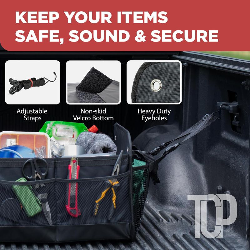 Photo 1 of TRUNKCRATEPRO - XL Trunk Organizer For SUV, Car, Truck with 6 Compartments Adjustable Collapsible Portable Non-Skid Premium Cargo Storage Truck Organizer W Straps, Heavy Loads (Extra Large, Gray)