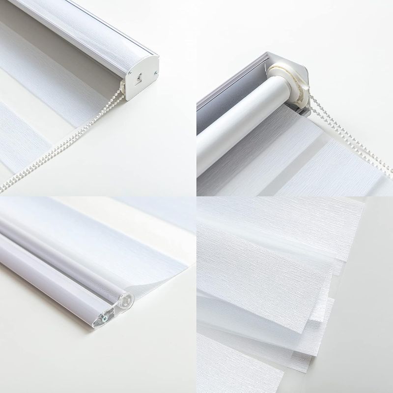 Photo 1 of Zebra Roller Window Blinds,Custom Cut to Size,Roller Blinds Dual Layer Roller Shade Blinds, White,Fixed 72 InchesHigh,26 Inches Width