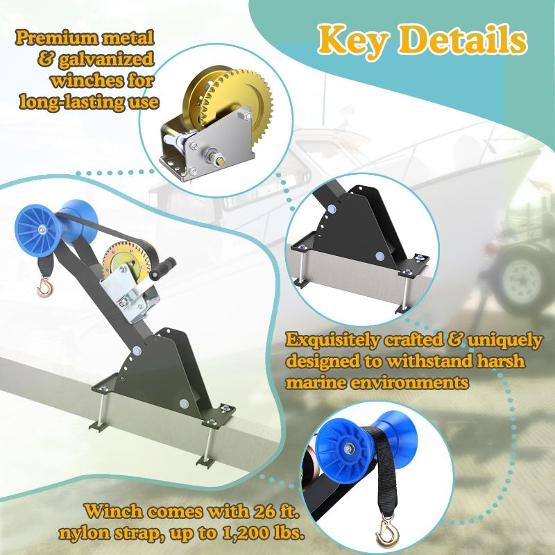 Photo 1 of Adjustable Winch Stand with Roller, Boat Winch Mount/Boat Trailer Winch Stand with Towing Winch for 3" to 4" W x 4" H Trailer Tongue, Boat Trailer Winch Post/Boat Winch Stand