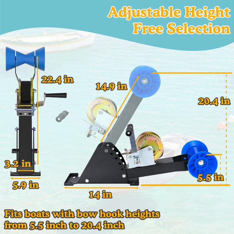 Photo 1 of Adjustable Winch Stand with Roller, Boat Winch Mount/Boat Trailer Winch Stand with Towing Winch for 3" to 4" W x 4" H Trailer Tongue, Boat Trailer Winch Post/Boat Winch Stand