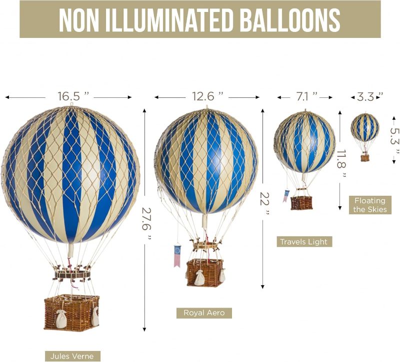 Photo 1 of Authentic Models, Floating The Skies Air Balloon, Hanging Home Decor - 5.3 Inch Height, Historic Hot Air Balloon Model for Home Decor, Detailed Vintage Decorations to Hang from Ceiling - Blue