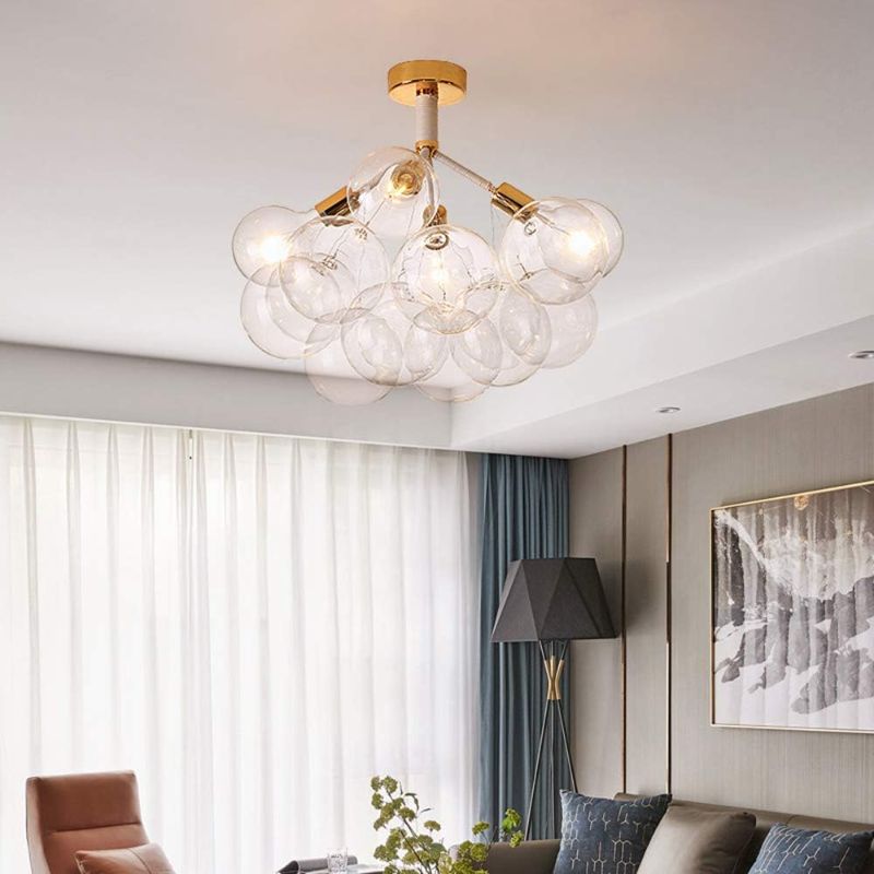 Photo 1 of KWOKING Lighting Modern Artistic Ceiling Lighting Fixtures 3 Lights with Clear Glass Bubble Shade Drop Flush Mount Ceiling Light 19.6" Diameter X 18.9" Height in Gold