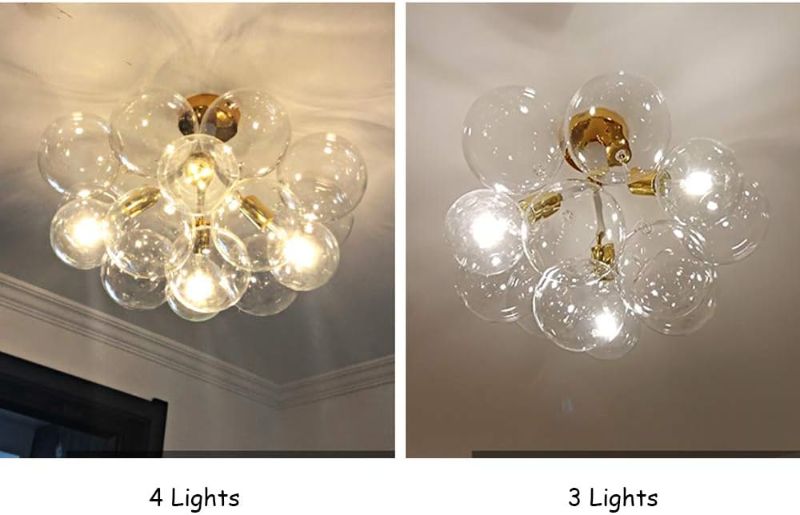 Photo 1 of KWOKING Lighting Modern Artistic Ceiling Lighting Fixtures 3 Lights with Clear Glass Bubble Shade Drop Flush Mount Ceiling Light 19.6" Diameter X 18.9" Height in Gold
