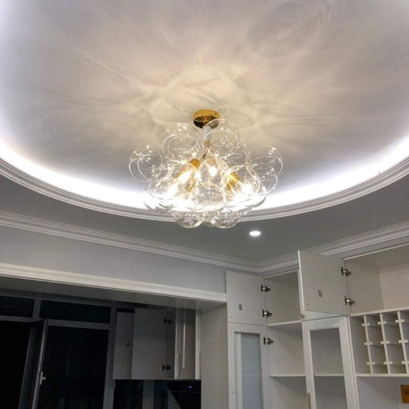 Photo 1 of KWOKING Lighting Modern Artistic Ceiling Lighting Fixtures 3 Lights with Clear Glass Bubble Shade Drop Flush Mount Ceiling Light 19.6" Diameter X 18.9" Height in Gold