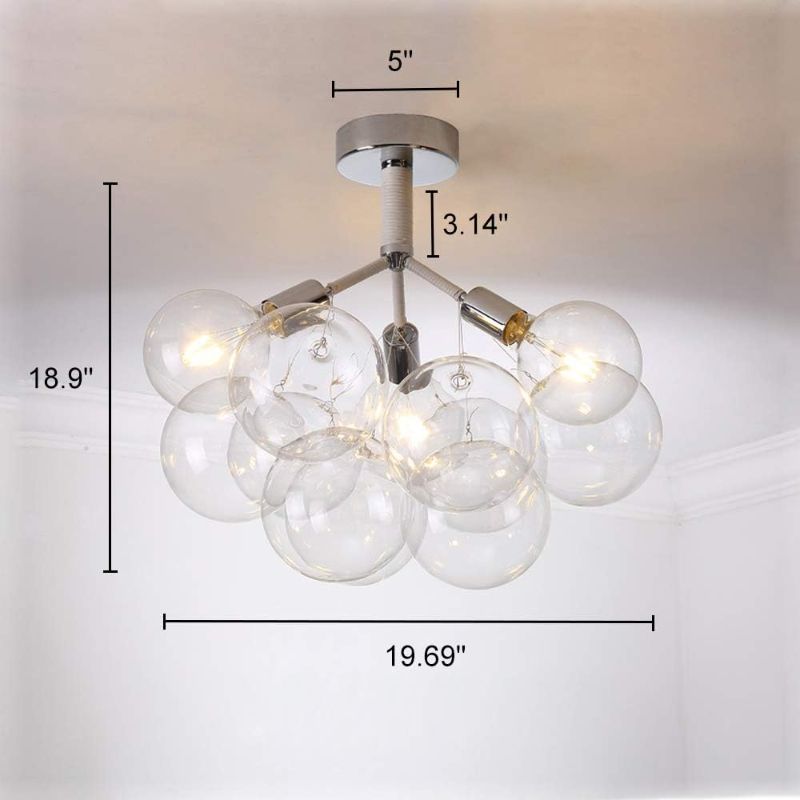 Photo 1 of KWOKING Lighting Modern Artistic Ceiling Lighting Fixtures 3 Lights with Clear Glass Bubble Shade Drop Flush Mount Ceiling Light 19.6" Diameter X 18.9" Height in Gold