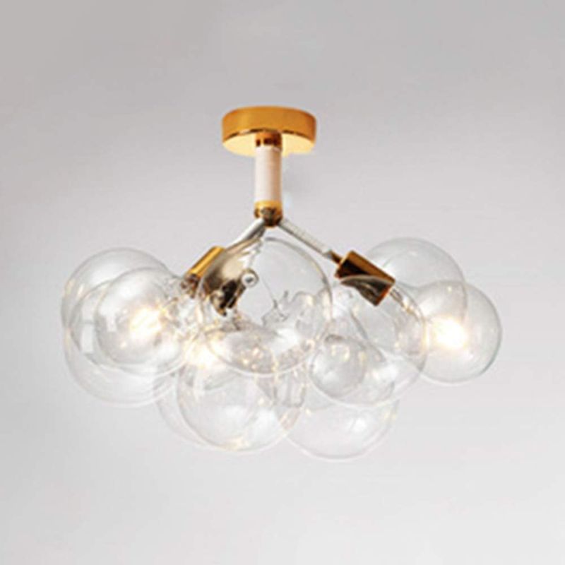 Photo 1 of KWOKING Lighting Modern Artistic Ceiling Lighting Fixtures 3 Lights with Clear Glass Bubble Shade Drop Flush Mount Ceiling Light 19.6" Diameter X 18.9" Height in Gold