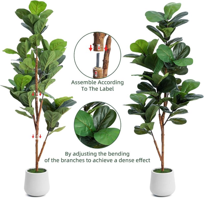 Photo 1 of 5ft Artificial Fiddle Leaf Fig Tree with LED Fairy Lights & White Planter - Lifelike Faux Ficus Lyrata Plant with Natural Trunk for Home Office Living Room Bathroom Corner Decor Indoor Outdoor