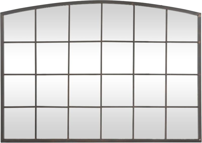 Photo 1 of Deco 79 Metal Room Wall Mirror Window Pane Entryway Mirror with Arched Top, Wall Mounted Mirror 48" x 1" x 34", Black