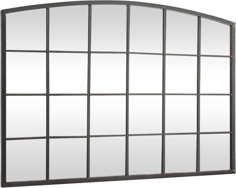 Photo 1 of Deco 79 Metal Room Wall Mirror Window Pane Entryway Mirror with Arched Top, Wall Mounted Mirror 48" x 1" x 34", Black
