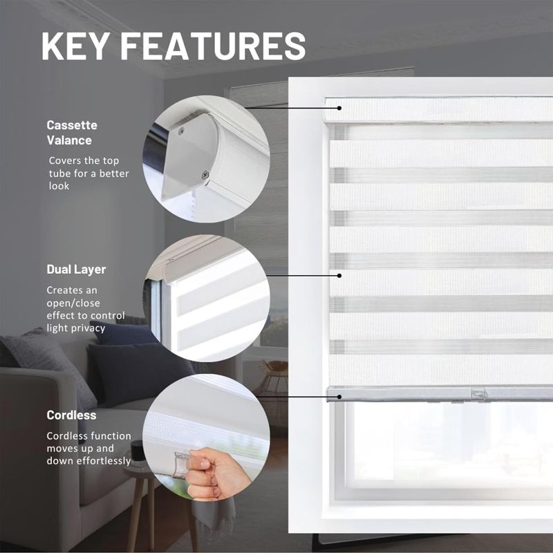 Photo 1 of CHICOLOGY Zebra Blinds , Roller Window Shades , Blinds for Windows , Roller Shades for Windows , Window Shades for Home , Window Shades , Pull Down Shades for Windows , 35"W X 72"H , Basic Arctic