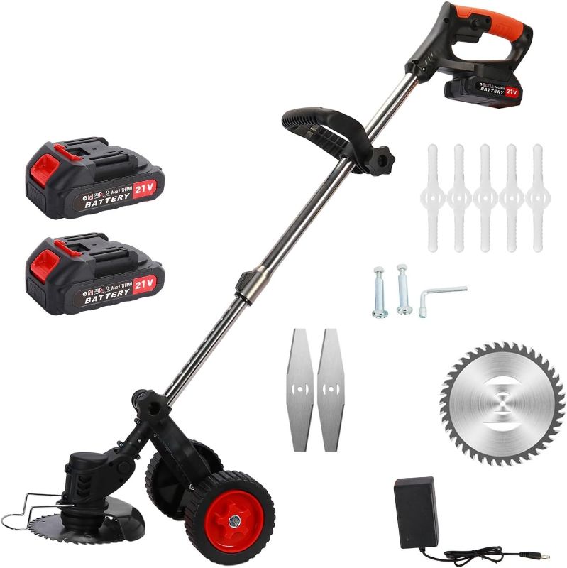 Photo 1 of Electric Lawn Mower, Brushless Cordless Lawnmower with Telescopic Rod, 3-in-1 String Trimmer/Edger Lawn Tool/Brush Cutter for Garden and Yard Black