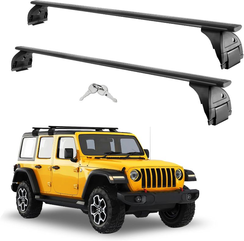 Photo 1 of 200LBS Roof Rack Cross Bars Compatible with Jeep Wrangler JL, JK, Gladiator JT 2007-2025 Anti-Theft Metal Lock, 2 & 4 Door Hard Top Aluminum Crossbar Rooftop Accessory Kayak Luggage Carrier Cargo Bars