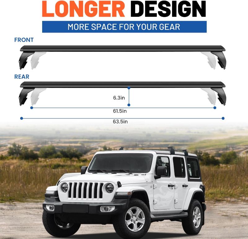 Photo 1 of 200LBS Roof Rack Cross Bars Compatible with Jeep Wrangler JL, JK, Gladiator JT 2007-2025 Anti-Theft Metal Lock, 2 & 4 Door Hard Top Aluminum Crossbar Rooftop Accessory Kayak Luggage Carrier Cargo Bars