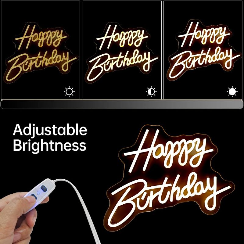 Photo 1 of Happy Birthday Neon Sign, Happy Birthday Light Up Sign, Neon Happy Birthday Sign, Happy Birthday Led Sign for Backdrop All Birthday Party Decoration USB Powered Warm White,16.5"x 12" 