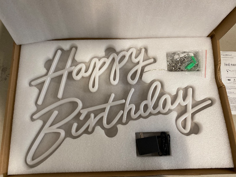 Photo 1 of Happy Birthday Neon Sign, Happy Birthday Light Up Sign, Neon Happy Birthday Sign, Happy Birthday Led Sign for Backdrop All Birthday Party Decoration USB Powered Warm White,16.5"x 12" 