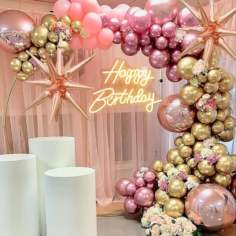 Photo 1 of Happy Birthday Neon Sign, Happy Birthday Light Up Sign, Neon Happy Birthday Sign, Happy Birthday Led Sign for Backdrop All Birthday Party Decoration USB Powered Warm White,16.5"x 12" 