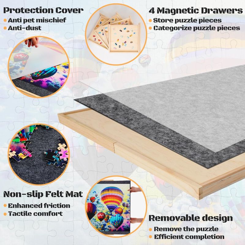 Photo 1 of 1500 Piece Rotating Puzzle Board with 4 Drawers, 27"x36" Wooden Jigsaw Puzzle Table with Cover, Portable Puzzle Board for Adults Kids Seniors