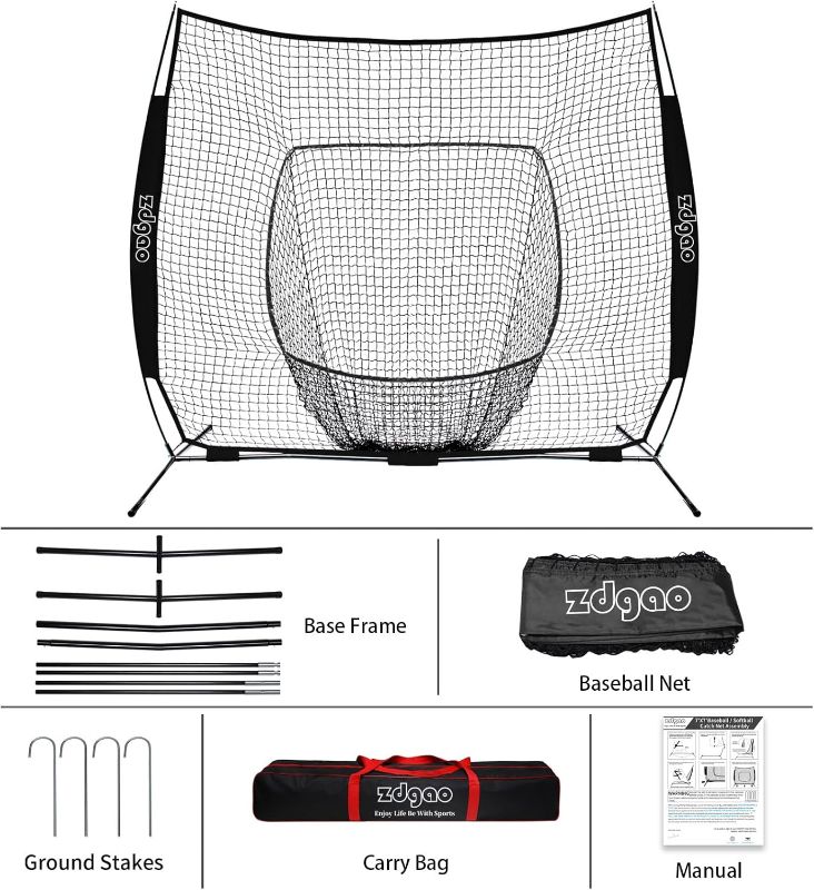 Photo 1 of 7×7ft Baseball Softball Practice Net- Portable Baseball Net for Batting, Hitting, Pitching Come with Carry Bag, Training for Players of Any Skill Level - Easy Setup