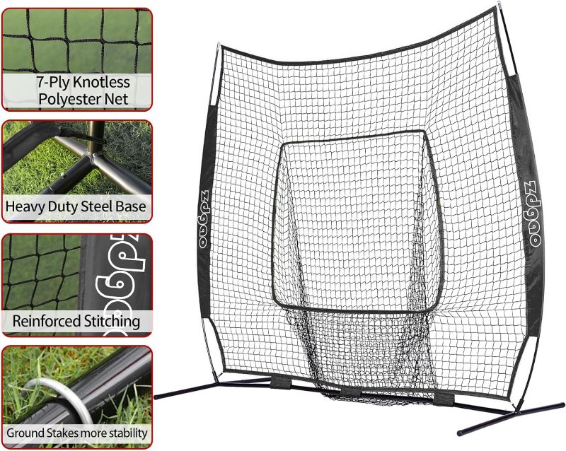 Photo 1 of 7×7ft Baseball Softball Practice Net- Portable Baseball Net for Batting, Hitting, Pitching Come with Carry Bag, Training for Players of Any Skill Level - Easy Setup