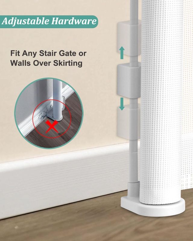 Photo 1 of Upgraded 59" Retractable Baby Gates with Reinforced Strip Design to Prevent Crawling Through, 42" Extra Tall Retractable Gates, 5 FT Retractable Dog Gate for Stairs, Doorways, Hallways