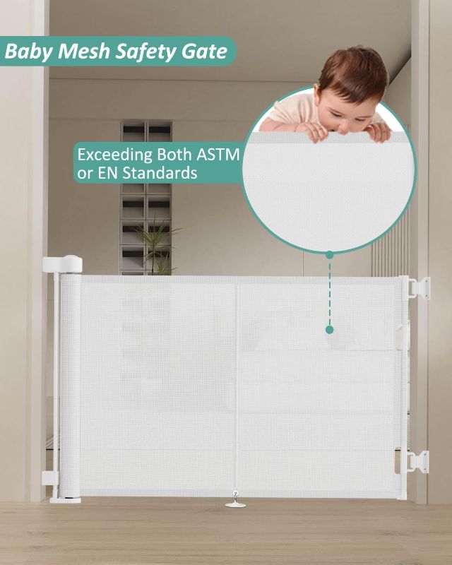 Photo 1 of Upgraded 59" Retractable Baby Gates with Reinforced Strip Design to Prevent Crawling Through, 42" Extra Tall Retractable Gates, 5 FT Retractable Dog Gate for Stairs, Doorways, Hallways