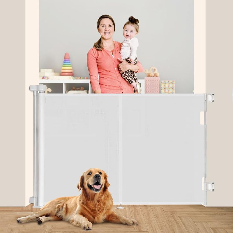 Photo 1 of Upgraded 59" Retractable Baby Gates with Reinforced Strip Design to Prevent Crawling Through, 42" Extra Tall Retractable Gates, 5 FT Retractable Dog Gate for Stairs, Doorways, Hallways