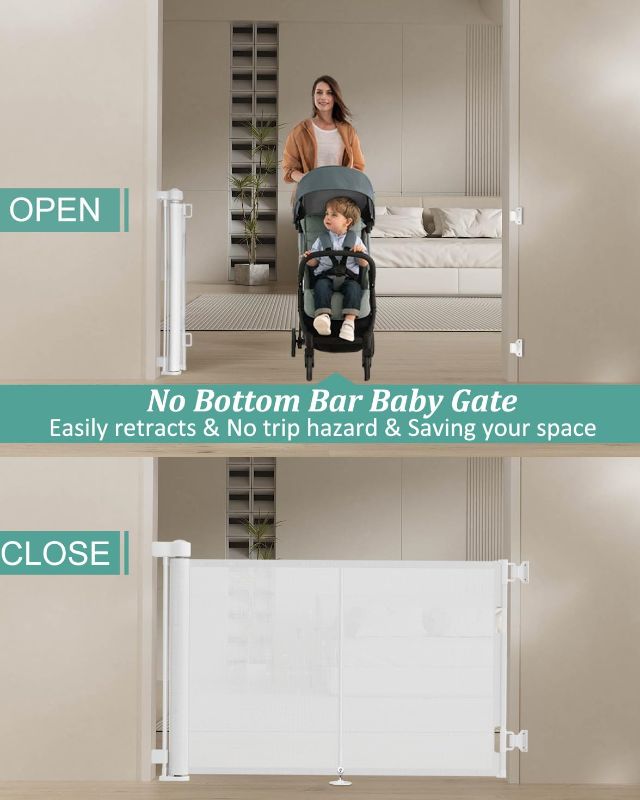 Photo 1 of Upgraded 59" Retractable Baby Gates with Reinforced Strip Design to Prevent Crawling Through, 42" Extra Tall Retractable Gates, 5 FT Retractable Dog Gate for Stairs, Doorways, Hallways