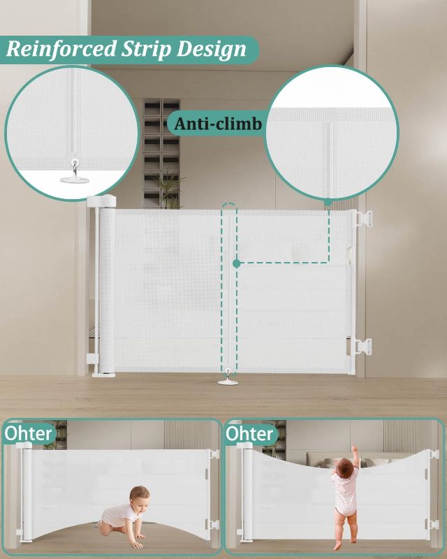 Photo 1 of Upgraded 59" Retractable Baby Gates with Reinforced Strip Design to Prevent Crawling Through, 42" Extra Tall Retractable Gates, 5 FT Retractable Dog Gate for Stairs, Doorways, Hallways
