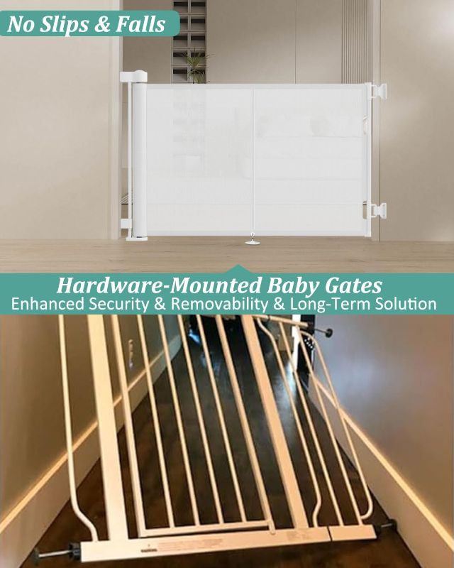 Photo 1 of Upgraded 59" Retractable Baby Gates with Reinforced Strip Design to Prevent Crawling Through, 42" Extra Tall Retractable Gates, 5 FT Retractable Dog Gate for Stairs, Doorways, Hallways