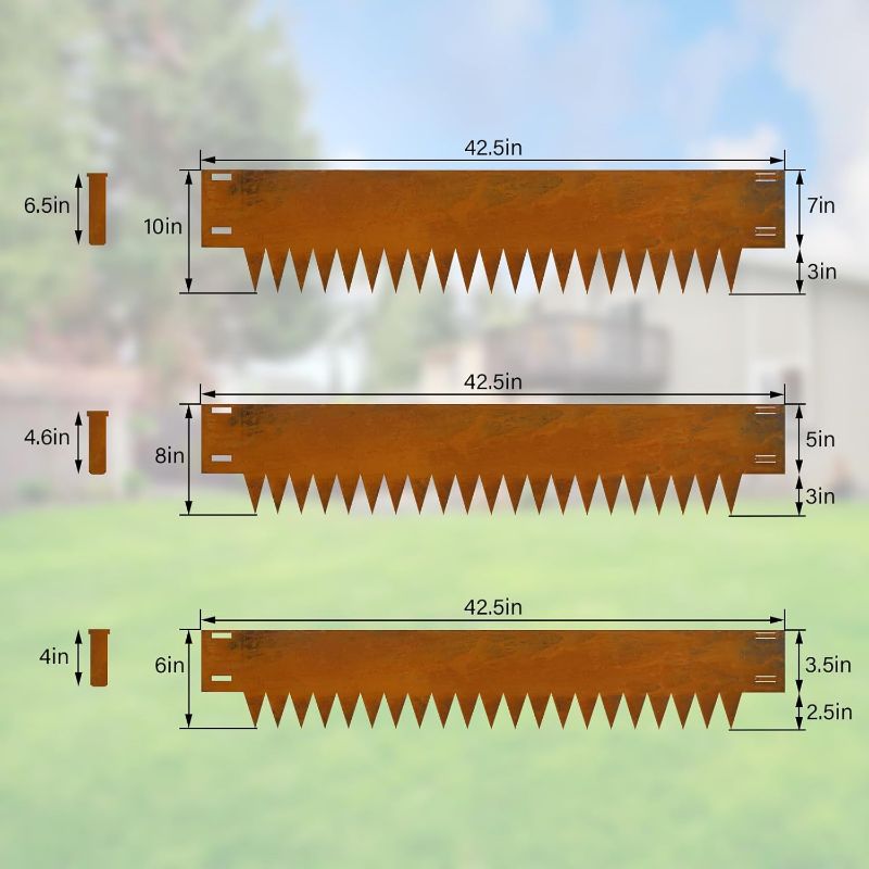 Photo 1 of Metal Landscaping Edging, 6Hx40L-Inch Cor Ten Steel Landscape Edging with 6 Clips and Gloves, 6-Pack Unique Rust-Finish Edging, for Enhanced Garden, Yard, Park, Lawn