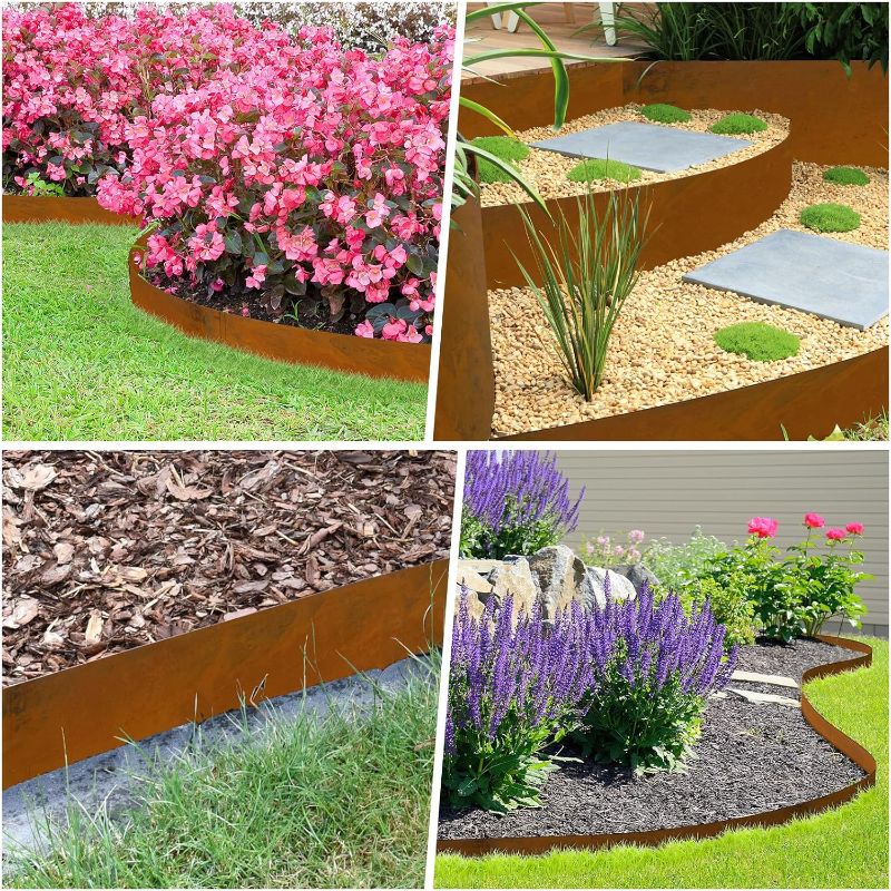 Photo 1 of Metal Landscaping Edging, 6Hx40L-Inch Cor Ten Steel Landscape Edging with 6 Clips and Gloves, 6-Pack Unique Rust-Finish Edging, for Enhanced Garden, Yard, Park, Lawn
