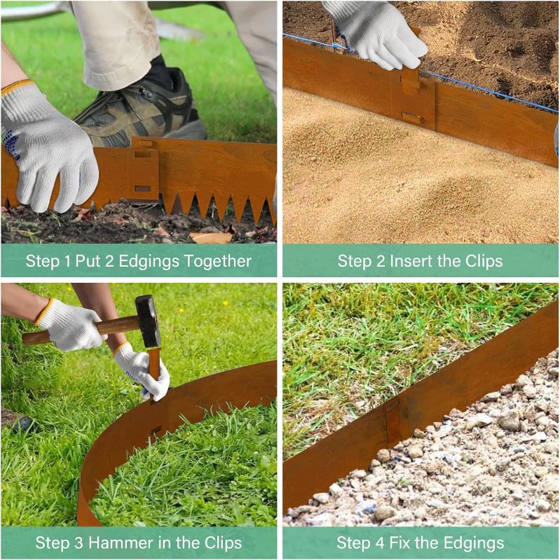 Photo 1 of Metal Landscaping Edging, 6Hx40L-Inch Cor Ten Steel Landscape Edging with 6 Clips and Gloves, 6-Pack Unique Rust-Finish Edging, for Enhanced Garden, Yard, Park, Lawn