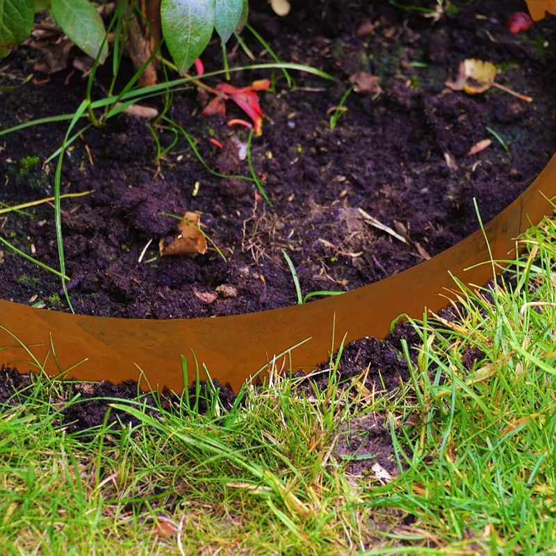 Photo 1 of Metal Landscaping Edging, 6Hx40L-Inch Cor Ten Steel Landscape Edging with 6 Clips and Gloves, 6-Pack Unique Rust-Finish Edging, for Enhanced Garden, Yard, Park, Lawn