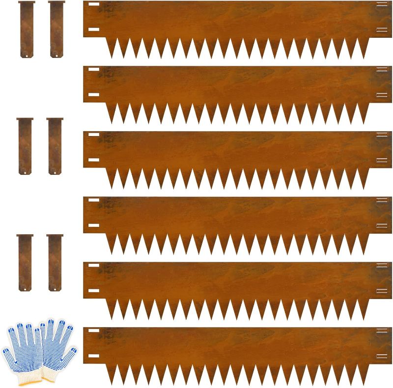 Photo 1 of Metal Landscaping Edging, 6Hx40L-Inch Cor Ten Steel Landscape Edging with 6 Clips and Gloves, 6-Pack Unique Rust-Finish Edging, for Enhanced Garden, Yard, Park, Lawn