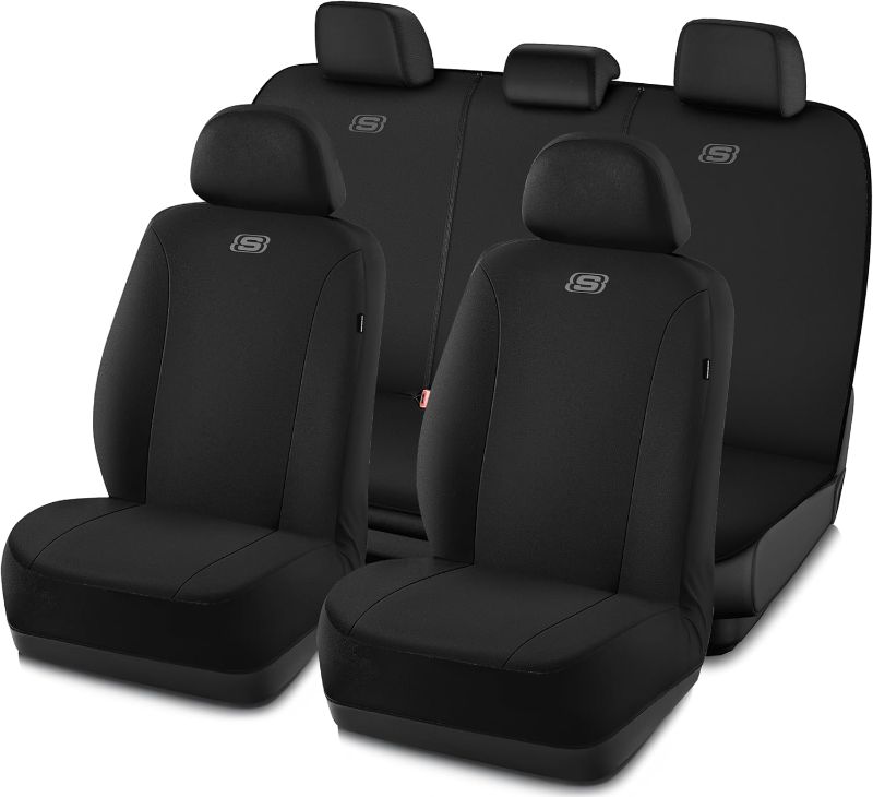 Photo 1 of Skechers Seat Covers, Premium Breathable Polyester Car Seat Covers, Car Seat Covers Full Set Airbag Compatible, Automotive Comfort for Most Cars, Vans, Trucks, SUVs (Full Set,Black)