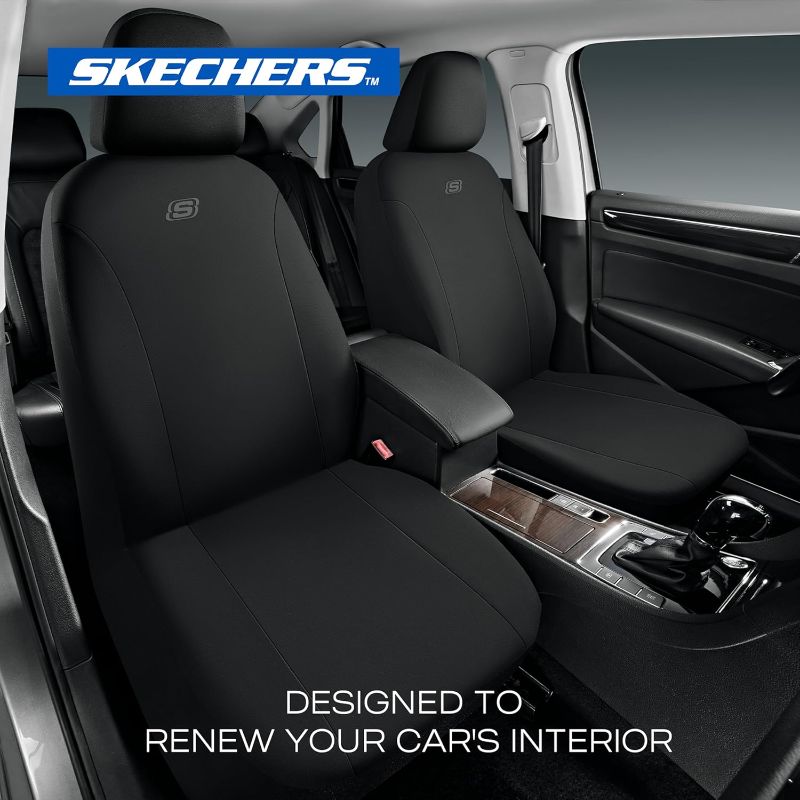 Photo 1 of Skechers Seat Covers, Premium Breathable Polyester Car Seat Covers, Car Seat Covers Full Set Airbag Compatible, Automotive Comfort for Most Cars, Vans, Trucks, SUVs (Full Set,Black)