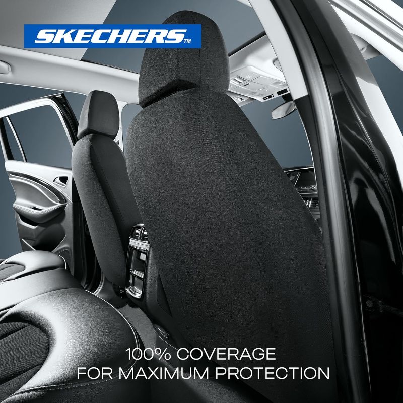 Photo 1 of Skechers Seat Covers, Premium Breathable Polyester Car Seat Covers, Car Seat Covers Full Set Airbag Compatible, Automotive Comfort for Most Cars, Vans, Trucks, SUVs (Full Set,Black)