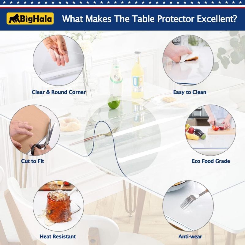 Photo 1 of 24x48 Inch Clear Table Cover Protector for Kitchen Dining Room Wood Furniture Plastic Tablecloth Protector Easy Clean PVC Desk Pad Vinyl Coffee Side Table Protectors Pads Vanity End Table Mat