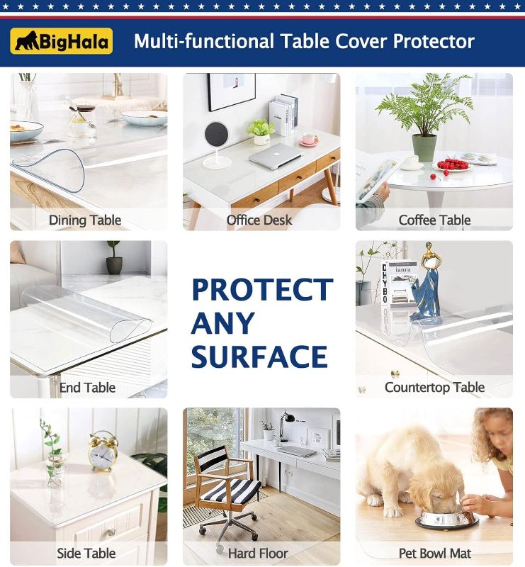 Photo 1 of 24x48 Inch Clear Table Cover Protector for Kitchen Dining Room Wood Furniture Plastic Tablecloth Protector Easy Clean PVC Desk Pad Vinyl Coffee Side Table Protectors Pads Vanity End Table Mat
