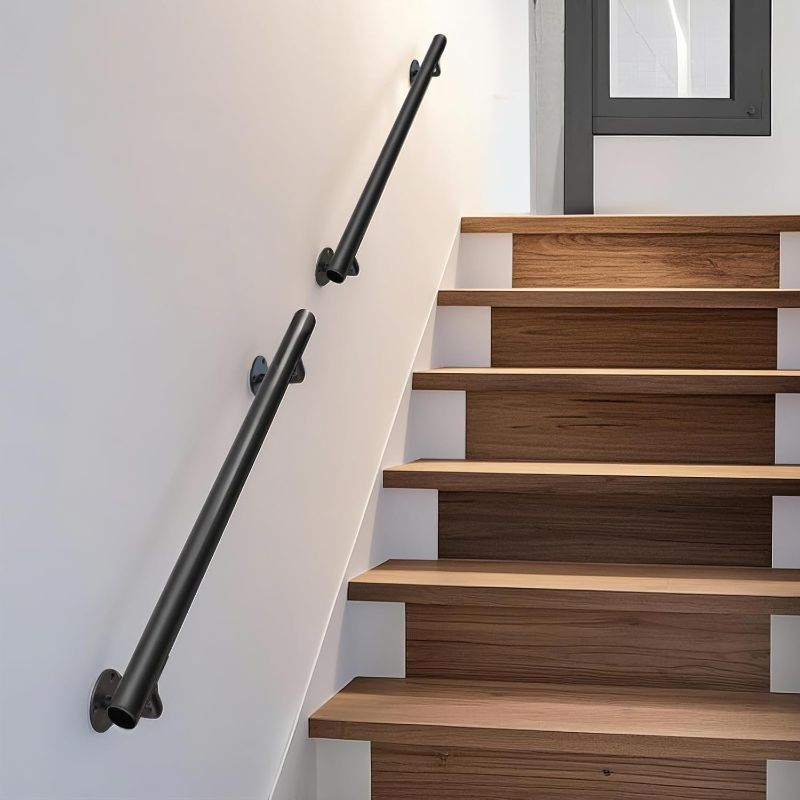 Photo 1 of 24 Inch Metal Stair Handrail Indoor- 2 FT Square Pipe Wall Mount Handrial, Outdoor Railings for Garage Porch Patio Steps, Deck Hand Rail, Iron Banister Railing