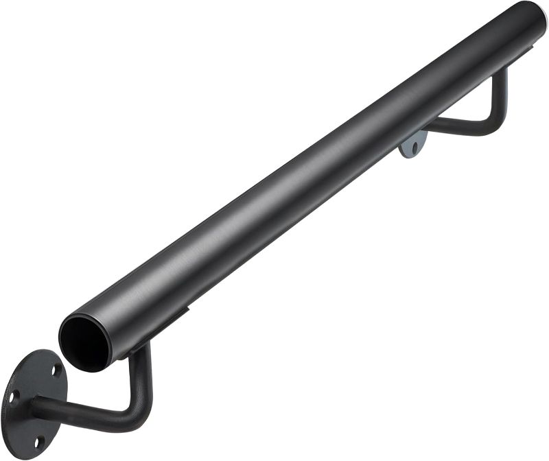 Photo 1 of 24 Inch Metal Stair Handrail Indoor- 2 FT Square Pipe Wall Mount Handrial, Outdoor Railings for Garage Porch Patio Steps, Deck Hand Rail, Iron Banister Railing