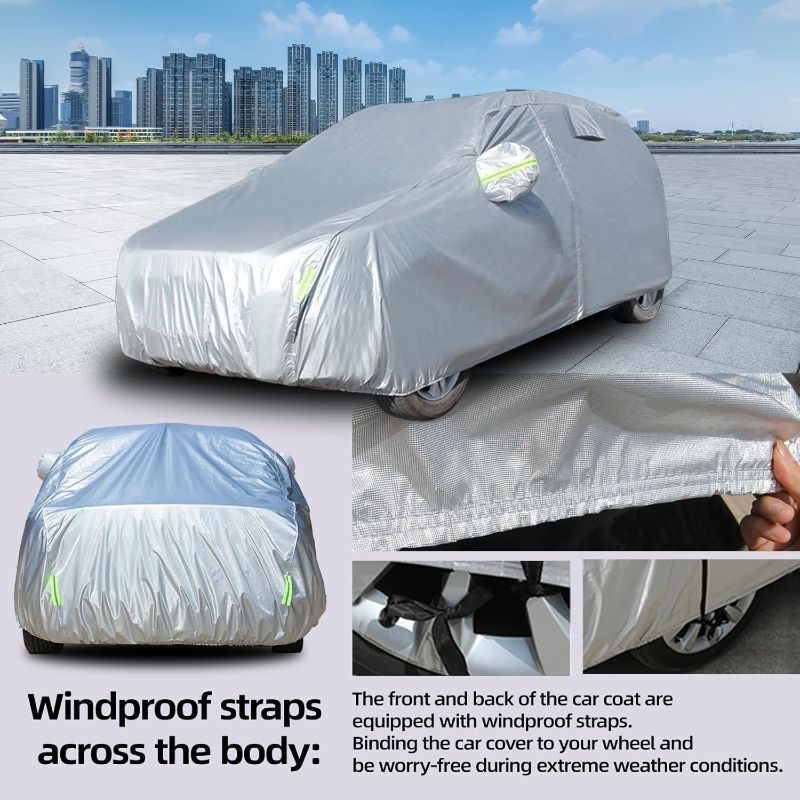 Photo 1 of Car Cover Waterproof All Weather for Automobiles, Universal Heavy Duty Outdoor SUV Car Covers for Sun Rain UV Protection Full Exterior Covers Aluminum Film 182 to 191 Inch
