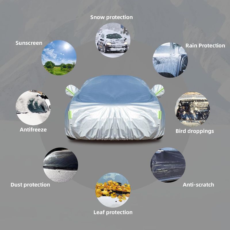 Photo 1 of Car Cover Waterproof All Weather for Automobiles, Universal Heavy Duty Outdoor SUV Car Covers for Sun Rain UV Protection Full Exterior Covers Aluminum Film 182 to 191 Inch
