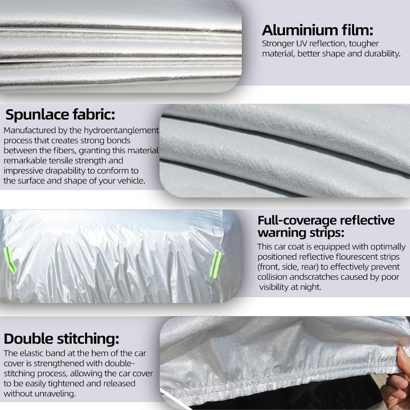 Photo 1 of Car Cover Waterproof All Weather for Automobiles, Universal Heavy Duty Outdoor SUV Car Covers for Sun Rain UV Protection Full Exterior Covers Aluminum Film 182 to 191 Inch