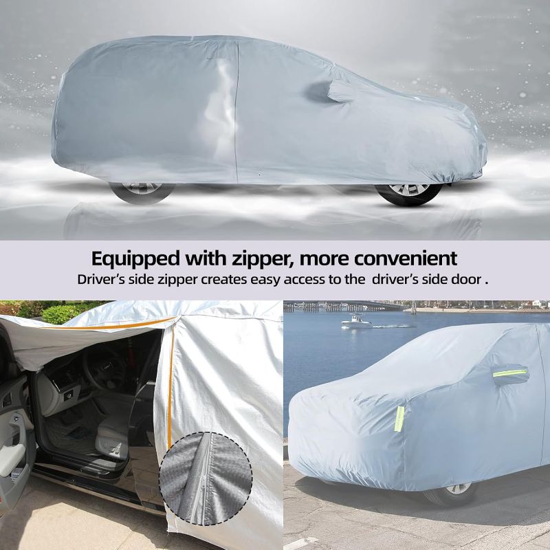 Photo 1 of Car Cover Waterproof All Weather for Automobiles, Universal Heavy Duty Outdoor SUV Car Covers for Sun Rain UV Protection Full Exterior Covers Aluminum Film 182 to 191 Inch