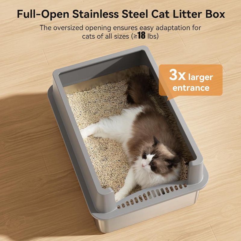 Photo 1 of 28" Extra Large XXL Stainless Steel Cat Litter Boxes with Lid Metal Cat Litterbox Pan for Big Cats and Multiple Cats, Anti-Leakage, Easy Cleaning, Include Scoop