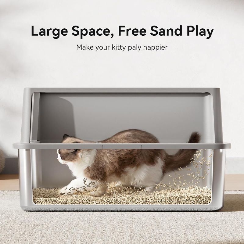 Photo 1 of 28" Extra Large XXL Stainless Steel Cat Litter Boxes with Lid Metal Cat Litterbox Pan for Big Cats and Multiple Cats, Anti-Leakage, Easy Cleaning, Include Scoop