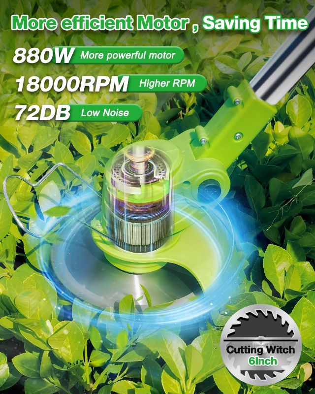 Photo 1 of Electric  Wacker Cordless, with 2Pcs 4000mAh Batteries, 21V Cordless Brush Cutter, Lightweight Weed Cordless Eater Battery Powered, Stringless Grass Trimmer, 3 Types Blades (Green)