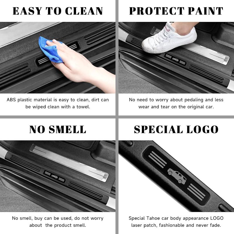 Photo 1 of 4PCS Car Door Edge Guards Door Sill Protector for Chevy Tahoe & GMC Yukon 2021-2025 Accessories ABS Plastic Material Matte Black Car Door Threshold Protection